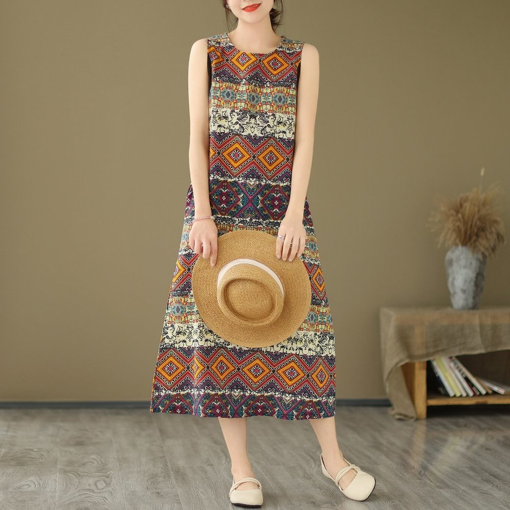 Linen Midi Dress Pattern with Pockets, Linen Midi Dress Sleeveless